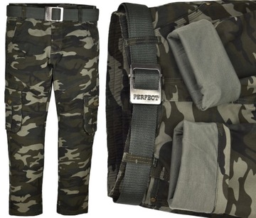 PERFECT Nowe Spodnie BOJÓWKI Ocieplane Moro - 158