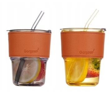 Kubek ze słomką z pokrywką Wyciek Szklany 350ml
