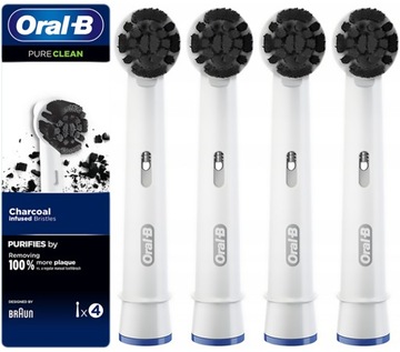 4x ORYGINALNA KOŃCÓWKA BRAUN ORAL-B PURE CLEAN WĘGIEL AKTYWNY