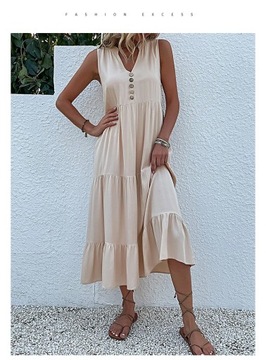 JIM & NORA Casual Summer Midi Dress Women Sleevele