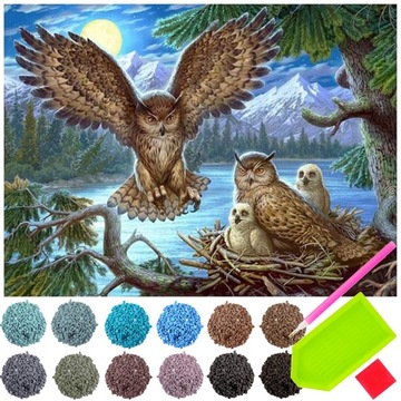 Mozaika Diamentowa Haft Diamentowy DIAMOND PAINTING 30x40 5D SOWY SOWA
