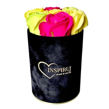 ЦВЕТОЧНАЯ КОРОБКА С МЫЛЬНЫМИ ЦВЕТАМИ ПОДАРОЧНЫЕ ЦВЕТЫ МЫЛЬНЫЕ РОЗЫ ВЕЛЮРОВАЯ КОРОБКА