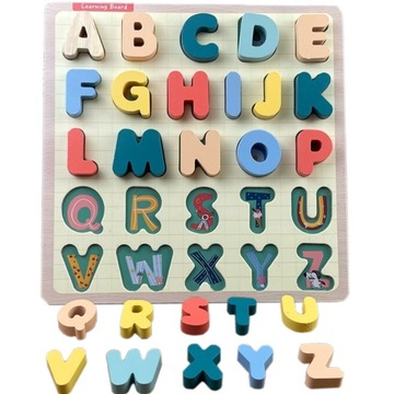 PUZZLE DREWNIANE EDUKACYJNE ALFABET DUŻE LITERKI