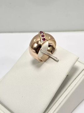 CIEKAWY ZŁOTY PIERŚĆIONEK 583 SYNT. RUBINY R22 6,28G