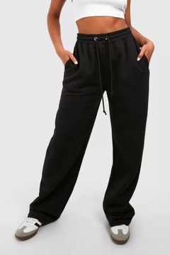 BOOHOO CZARNE DAMSKIE SPODNIE DRESOWE JOGGERY PROSTA NOGAWKA S 36