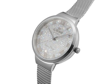 Srebrny Elegancki zegarek DAMSKI GLITTER brokatowy elegancki modny dla niej