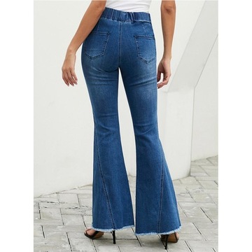 Damskie spodnie rozszerzane z dziurami na kolanach Denim Jeans