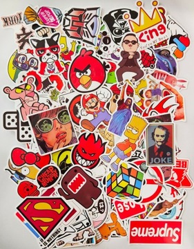 100 SZT NAKLEJKI 4x6cm WLEPY OZDOBNE WODOODPORNE MIX POPULARNE POSTACIE