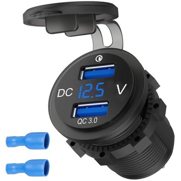 Motocyklowe gniazdo 12V 2x USB QC3.0 WOLTOMIERZ 36W IP54 LED