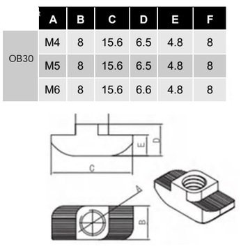 ГАЙКА МОЛОТКА SLOVED M6 T8 ПРОФИЛЬ 30X30