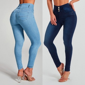 Damskie dżinsy z wysokim stanem Skinny Stretch Shape Hip Lifting Jeans, XXL