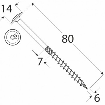 ВИНТЫ ДЛЯ СТОЛЯРНЫХ ПЛАСТИН 6x80 TORX