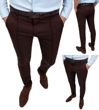 Eleganckie Spodnie Męskie Ciemny Brąz z Ozdobnym Przeszyciem - 37