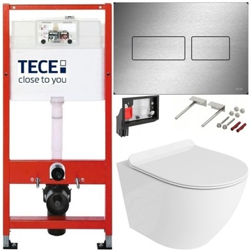 TECE ZESTAW PODTYNKOWY WC MISKA RIMLESS PRZYCISK STAL SZCZOTKOWANA MATA 7W1