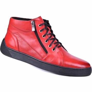 Sztyblety zimowe męskie skórzane buty czerwone 42
