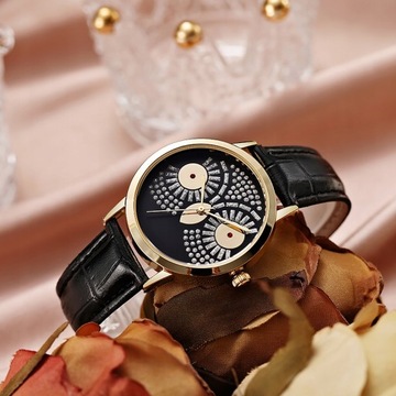 Sowa sówka zegarek kwarcowy dla kobiet 35mm czarny