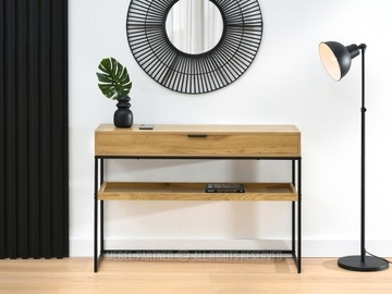 PONADCZASOWA KONSOLA DO PRZEDPOKOJU Z SZUFLADĄ I PÓŁKĄ NORA XL DĄB CZARNY