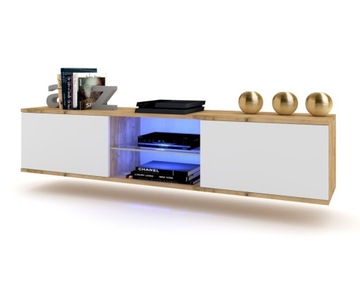 Wisząca Szafka Komoda RTV Dąb Craft Biała 140 LED
