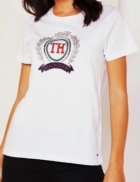 TOMMY HILFIGER t-shirt DAMSKA koszulka CYRKONIE- S