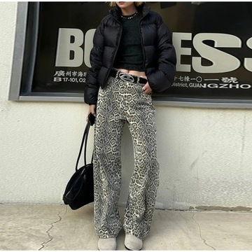 Woman Vintage Leopard Jeans 2024 Y2k Spring Autumn