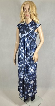 Granatowa sukienka maxi 32,XXS/34,XS wzór BonPrix