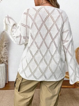 SHEIN CURVE Plus Size Luźny sweter z dekoltem V ażurowy 64/66