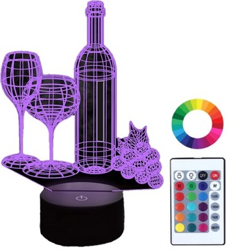 Lampka Nocna z Imieniem 3D Grawer WINO KIELISZKI