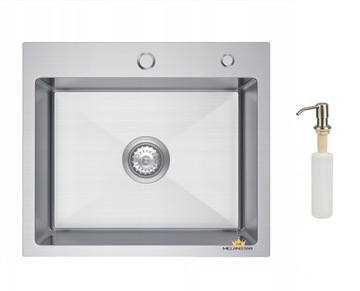 Zlew stalowy srebrny inox 50x45 cm + syfon + dozownik