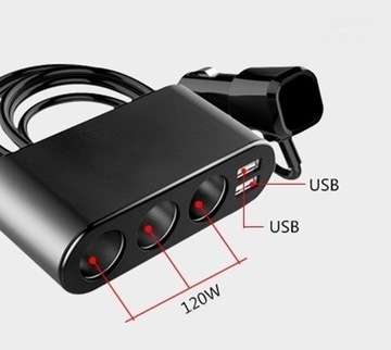 РАСПРЕДЕЛИТЕЛЬ ЗАЖИГАЛКИ ТРОЙНИКА 12-24В 2xUSB 120Вт