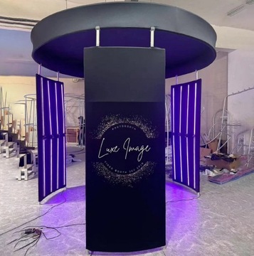 360-градусная фотобудка с чемоданом + крыша и стены, светодиодная RGB-кабина, 80 см, ЛОГОТИП