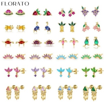 Красочные ушные иглы, кристаллы, цирконы, мини-милые фрукты, животные