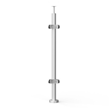 Słupek narożny balustrady szklanej Ø42,4 x 970 mm, 4 uchwyty do szkła, INOX