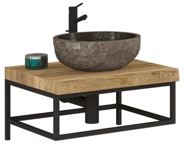 STELAŻ METALOWY + BLAT SZAFKA POD UMYWALKĘ NABLATOWĄ DREWNIANY DĘBOWY 60 cm
