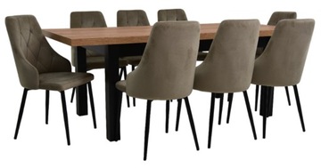 STÓŁ Z KRZESŁAMI 8x Krzesło IK-09 Szare Welurowe + Stół S-7 90x160/210cm
