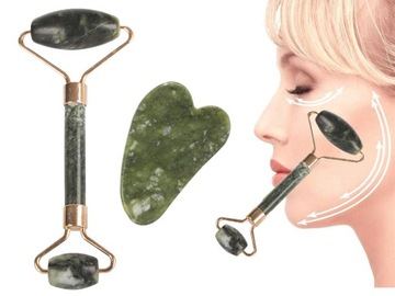 Массажер для лица 3в1 GUA SHA STONE с набором жадеитовых роликов, массажный ролик