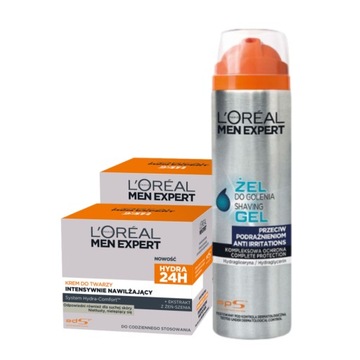 Zestaw: 2x Loreal Men Expert Hydra 24H krem do twarzy, żel do golenia