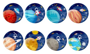 Talerzyki papierowe Kosmos 18cm 8szt RAKIETA KOSMONAUTA PLANETA urodziny