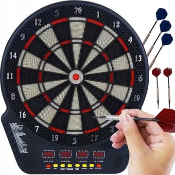 Tarcza Elektroniczna do Gry w Dart + Rzutki Lotki 6szt. 27 Gier LCD