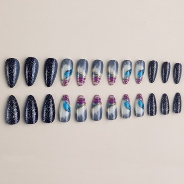 PAZNOKCIE SZTUCZNE TIPSY ALMOND STARRY SKY SAMOPRZYLEPNE 24SZT