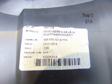 BOK POHOVKA LEVÝ ZADNÍ ULOŽENÍ AIRBAG VW PASSAT B7 3G5885701D