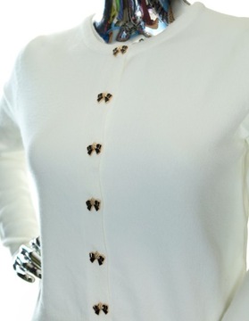 Damski kardigan sweter rozpinany ozdobne guziki biały S/M