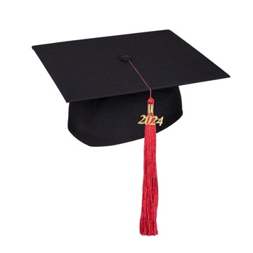 Czapka studenta/Biret absolwenta z czerwonym frędzlem i brelokiem 2024