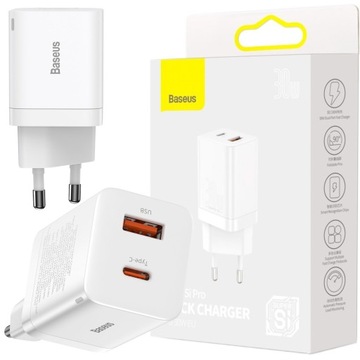 BASEUS ŁADOWARKA SIECIOWA USB-C USB 30W PD QC 3.0