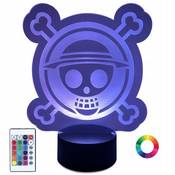 XL Lampka LED 3D 16 kolorów One Piece Luffy + Pilot