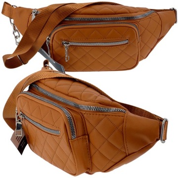 DAMSKA SASZETKA NERKA TOREBKA CROSSBODY BAG NA RAMIĘ BRĄZOWA PIKOWANA