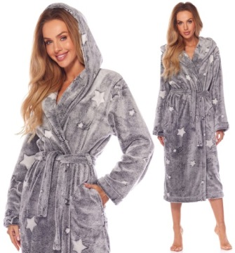 DŁUGI CIEPŁY PUCHOWY DAMSKI SZLAFROK PODOMKA M