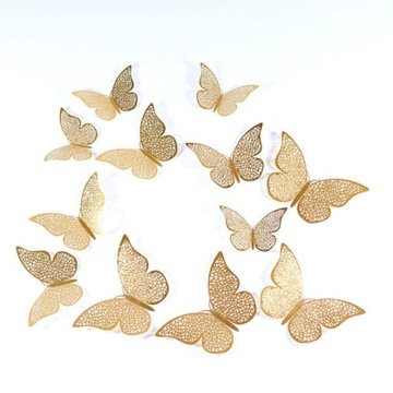 Наклейки на стену 3D Золотые Ажурные Бабочки 12 шт.