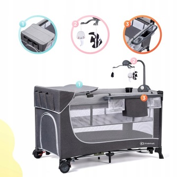 Детская кроватка-передвижная с аксессуарами Leody серый