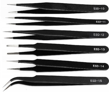 ZESTAW METALOWYCH PĘSET PINCETA PĘSETY ESD 6szt