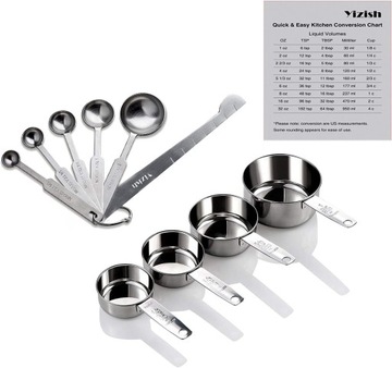 ZESTAW MIAREK METALOWYCH KUCHENNYCH 10 SZT ŁYŻECZKI POMIAROWE STALOWE